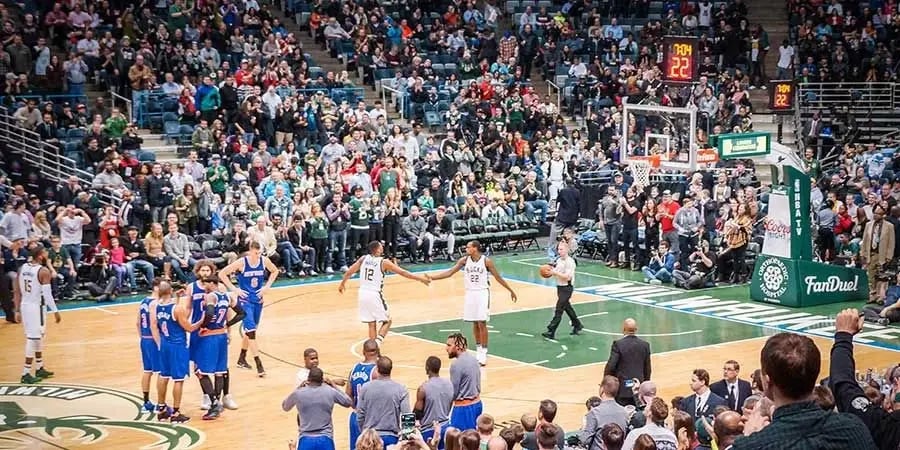 An NBA basketball game featuring the Milwaukee Bucks playing on their home court in Milwaukee, Wisconsin.