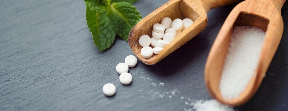 xylitol tablets on a dark background